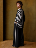Women's Vintage-Style Casual Cotton-Linen Set: Vertical-Striped Long-Sleeve Shirt With Contrast Panels And Wide-Leg Pants With Elastic Waist ZMZ1788H2ZYY