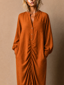 Women's Vintage-Style Elegant Casual Cotton-Linen V-Neck Long-Sleeve Loose Maxi Dress ZMZ1759H1ZYY