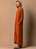 Women's Vintage-Style Elegant Casual Cotton-Linen V-Neck Long-Sleeve Loose Maxi Dress ZMZ1759H1ZYY