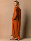 Women's Vintage-Style Elegant Casual Cotton-Linen V-Neck Long-Sleeve Loose Maxi Dress ZMZ1759H1ZYY