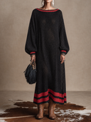 Women's Vintage-Style Elegant Loose-Fit Knit Maxi Dress With Round Neck And Lantern Sleeves ZMZ1700H1ZYY