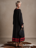 Women's Vintage-Style Elegant Loose-Fit Knit Maxi Dress With Round Neck And Lantern Sleeves ZMZ1700H1ZYY