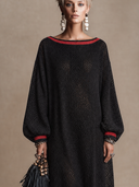 Women's Vintage-Style Elegant Loose-Fit Knit Maxi Dress With Round Neck And Lantern Sleeves ZMZ1700H1ZYY