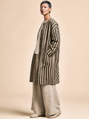 Women's Vintage-Style Casual Cotton-Linen Vertical-Stripe Single-Breasted Lightweight Mid-Length Jacket ZMZ1779H8ZYY