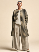 Women's Vintage-Style Casual Cotton-Linen Vertical-Stripe Single-Breasted Lightweight Mid-Length Jacket ZMZ1779H8ZYY