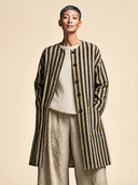 Women's Vintage-Style Casual Cotton-Linen Vertical-Stripe Single-Breasted Lightweight Mid-Length Jacket ZMZ1779H8ZYY