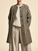 Women's Vintage-Style Casual Cotton-Linen Vertical-Stripe Single-Breasted Lightweight Mid-Length Jacket ZMZ1779H8ZYY