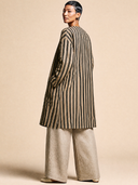 Women's Vintage-Style Casual Cotton-Linen Vertical-Stripe Single-Breasted Lightweight Mid-Length Jacket ZMZ1779H8ZYY