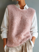 Women's Retro Casual Mohair Knit Crew Neck Sleeveless Tank Top ZMZ1826H4ZJY