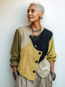 Women's Classic Autumn Color-Block Cotton-Linen Long-Sleeve Shirt ZMZ1899H4SWL