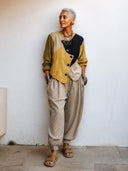 Women's Classic Autumn Color-Block Cotton-Linen Long-Sleeve Shirt ZMZ1899H4SWL