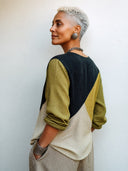 Women's Classic Autumn Color-Block Cotton-Linen Long-Sleeve Shirt ZMZ1899H4SWL