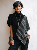 Women's Stylish Color-Block Turtleneck Knit Cape-Style Top ZMZ1834H8SWL