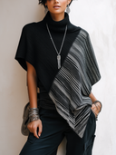 Women's Stylish Color-Block Turtleneck Knit Cape-Style Top ZMZ1834H8SWL
