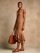 Women's Solid-Color Off-Shoulder Ribbed Knit Midi Dress ZMZ1870H7XT