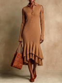 Women's Solid-Color Off-Shoulder Ribbed Knit Midi Dress ZMZ1870H7XT