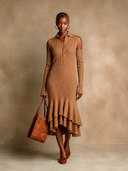 Women's Solid-Color Off-Shoulder Ribbed Knit Midi Dress ZMZ1870H7XT