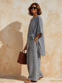Women's Plaid Twist-Front Top And Wide-Leg Pants Two-Piece Set ZMZ1843H9XT