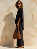 Women's Cotton Drape-Effect Top And Wide-Leg Pants Two-Piece Set ZMZ1862H7XT