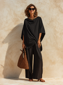 Women's Cotton Drape-Effect Top And Wide-Leg Pants Two-Piece Set ZMZ1862H7XT