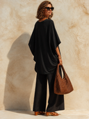 Women's Cotton Drape-Effect Top And Wide-Leg Pants Two-Piece Set ZMZ1862H7XT
