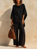 Women's Cotton Drape-Effect Top And Wide-Leg Pants Two-Piece Set ZMZ1862H7XT
