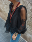 Women's Sheer Lace Puff-Sleeve Ruffle-Hem Shirt ZMZ1898H5XT