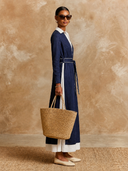 Women's Cotton-Linen Color-Block V-Neck Maxi Dress ZMZ1833H0XT