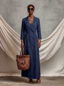 Women's Cotton-Linen Double-Breasted Blazer Maxi Dress ZMZ1868H7XT