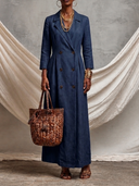 Women's Cotton-Linen Double-Breasted Blazer Maxi Dress ZMZ1868H7XT