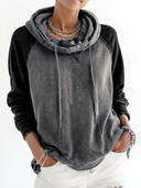 Women's Color-blocked Stacked Collar Drawstring Long-sleeved Hooded Pullover ZMZ1814H1XT