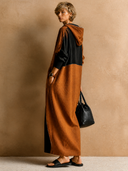 Women's Color Block Hooded Zip-Up Long Sleeve Maxi Dress ZMZ1748H4XT