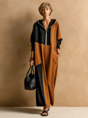 Women's Color Block Hooded Zip-Up Long Sleeve Maxi Dress ZMZ1748H4XT