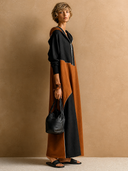 Women's Color Block Hooded Zip-Up Long Sleeve Maxi Dress ZMZ1748H4XT