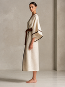 Contrast-Trim Kimono Sleeve Wrap Maxi Dress with Belt