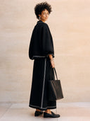 Women's Classic Black Cotton Long-sleeve Top And Skirt Two-piece Set ZMZ1836H5SWL