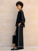 Women's Classic Black Cotton Long-sleeve Top And Skirt Two-piece Set ZMZ1836H5SWL