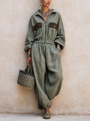 Women's Classic Army Green Cotton-Linen Two-Piece Set (Jacket And Trousers) ZMZ1819H4SWL