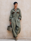 Women's Classic Army Green Cotton-Linen Two-Piece Set (Jacket And Trousers) ZMZ1819H4SWL