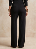 Women High Waist Knit Wide Leg Pants, Gold Decor Button Elastic Waist Casual Trousers With Pockets For Fall ZMZ1703H9YZH