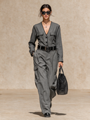 Women's Retro Casual Multi-Pocket V-Neck Button-Up Long-Sleeved Jumpsuit ZMZ1862H7ZJY