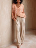 Women V‑Neck Marled Knit Sweater, Oversized Long Sleeve Loose Fall Pullover Top ZMZ1701H4YZH
