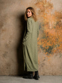 Women's Retro Casual Cotton Turtleneck Long Sleeve Maxi Dress ZMZ1846H8ZJY