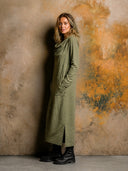 Women's Retro Casual Cotton Turtleneck Long Sleeve Maxi Dress ZMZ1846H8ZJY