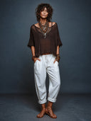 Women's Retro Bohemian Style Hollow-Out Knit Short-Sleeve Frayed Edge Pullover Sweater ZMZ1954H5ZJY
