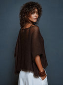 Women's Retro Bohemian Style Hollow-Out Knit Short-Sleeve Frayed Edge Pullover Sweater ZMZ1954H5ZJY