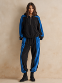 Women's Retro Casual Cotton Color Block Hooded Zipper Sweatshirt Set ZMZ1909H6ZJY