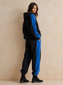Women's Retro Casual Cotton Color Block Hooded Zipper Sweatshirt Set ZMZ1909H6ZJY