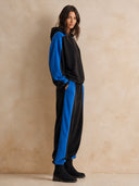 Women's Retro Casual Cotton Color Block Hooded Zipper Sweatshirt Set ZMZ1909H6ZJY