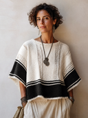 Women's Fashion Color Block Three-Quarter Sleeve Knit Top ZMZ1915H6SWL